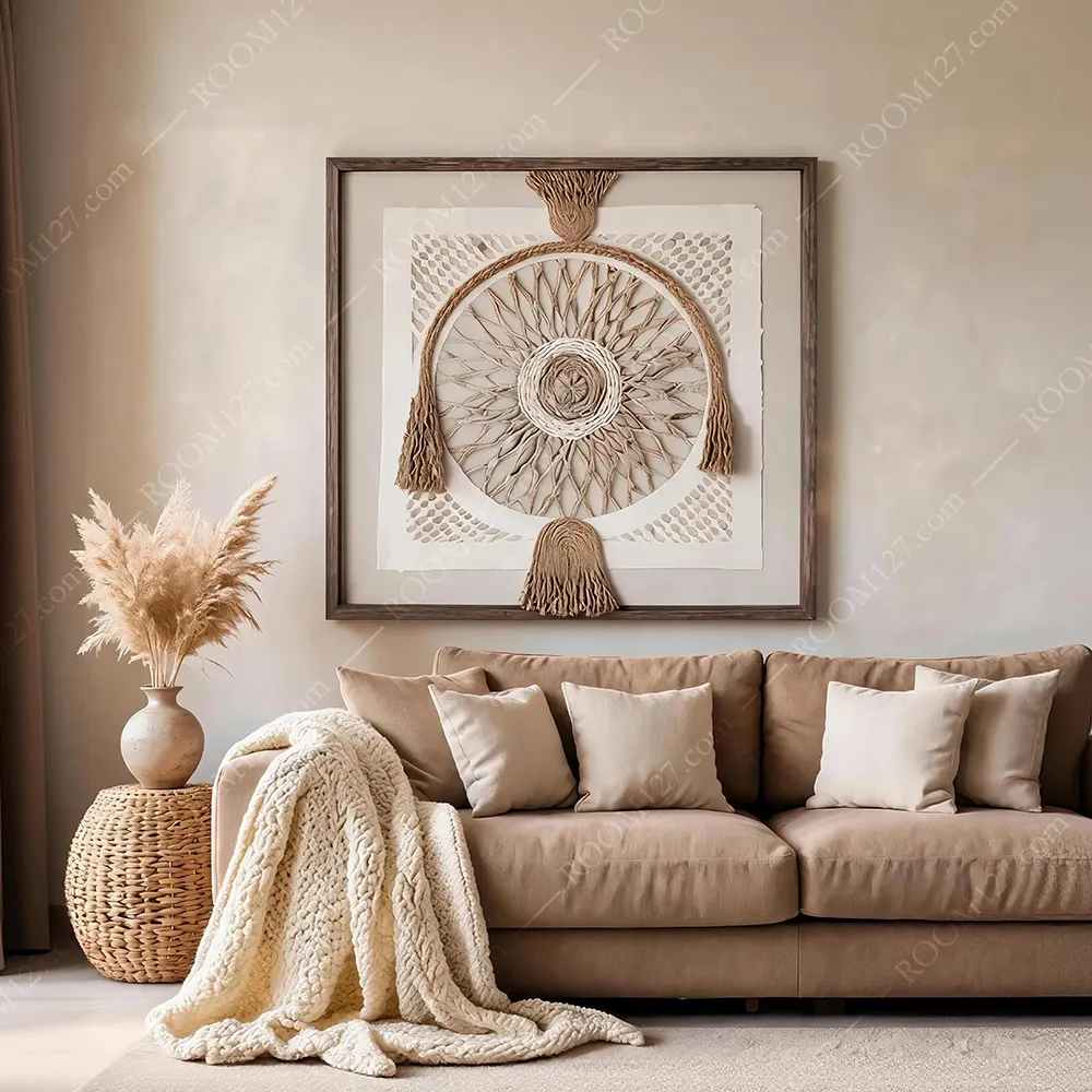 Natural Rope Woven Wall Art, Modern Wabi-Sabi Textured Decor, Handmade Fiber Artwork for Living Room, Entryway & Hotel Interior