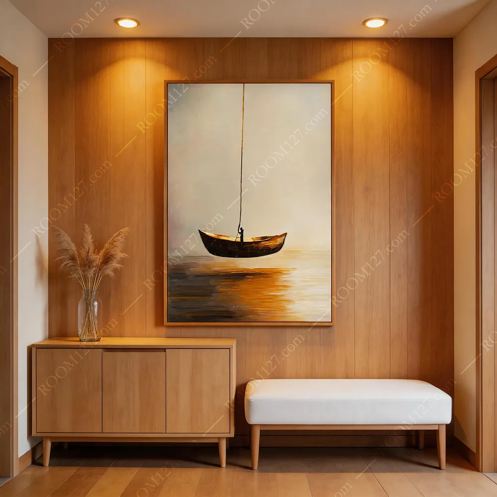 Low-saturation dusk Sea Solo hand-painted thick-stacked healing wabi-sabi style vertical physical art decorative painting, suitable for bedrooms and foyers
