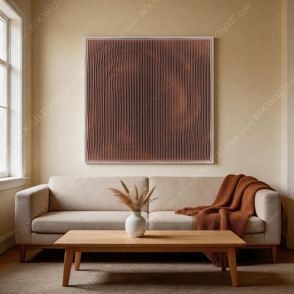 Warm‑Brown Gradient Vertical‑Pleat 3D Wall Art, Semi‑Relief Assembled Craft, Minimalist Light‑Luxury Decor for Bedroom & Living Room