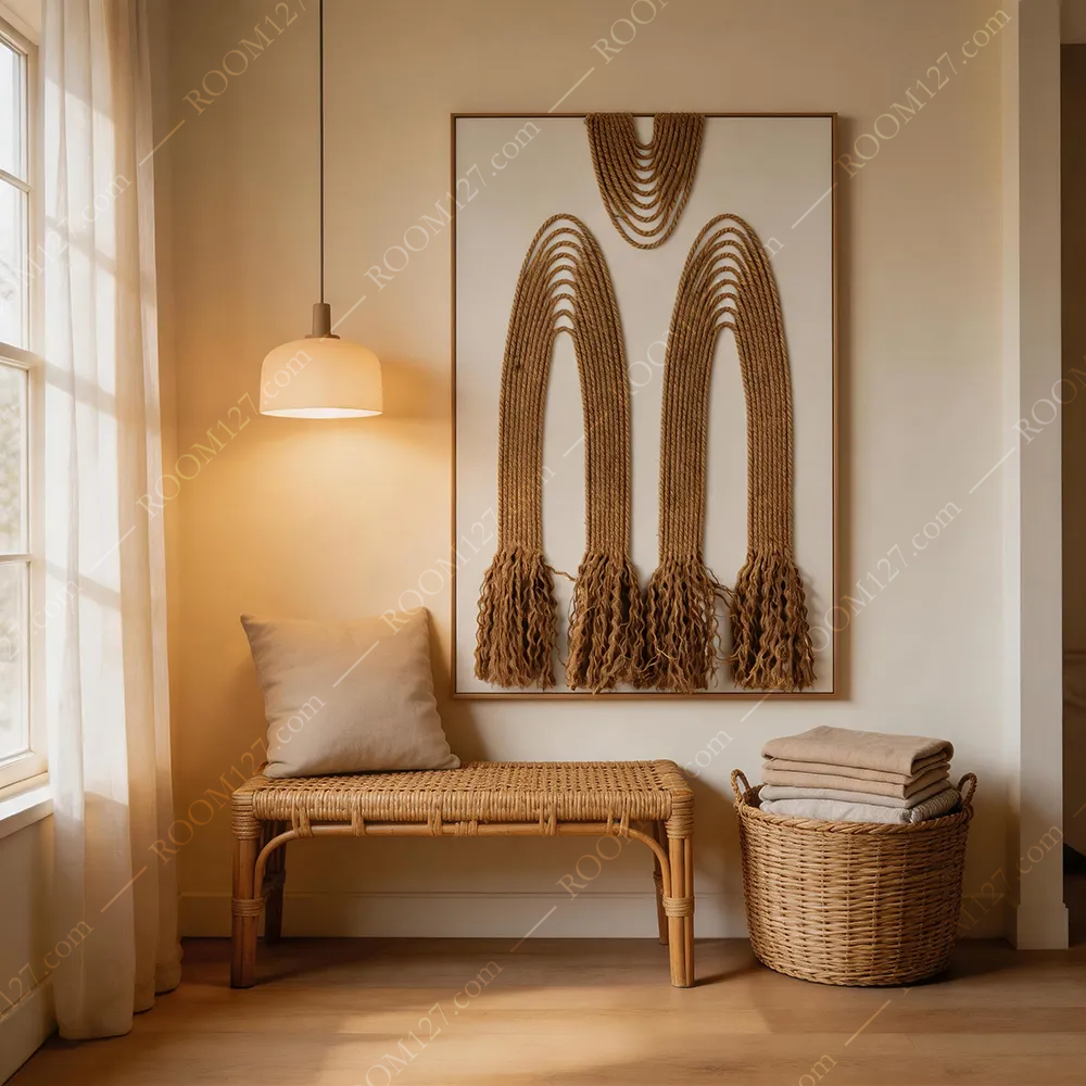 Nordic abstract style fiber modern hemp rope woven three-dimensional physical craft decorative painting is suitable for hotels and bedrooms