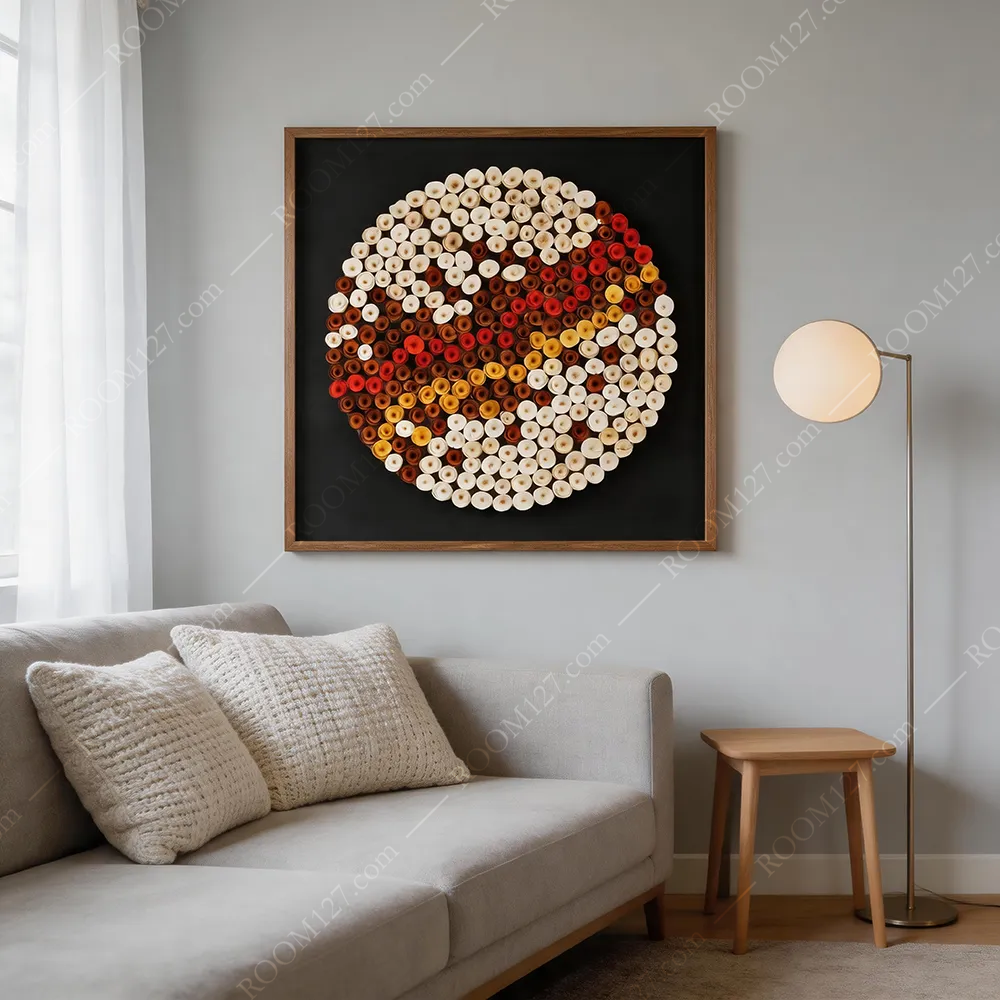 Warm gradient light luxury style wooden paper roll aggregation round three-dimensional real object decorative painting is suitable for hotels and living rooms