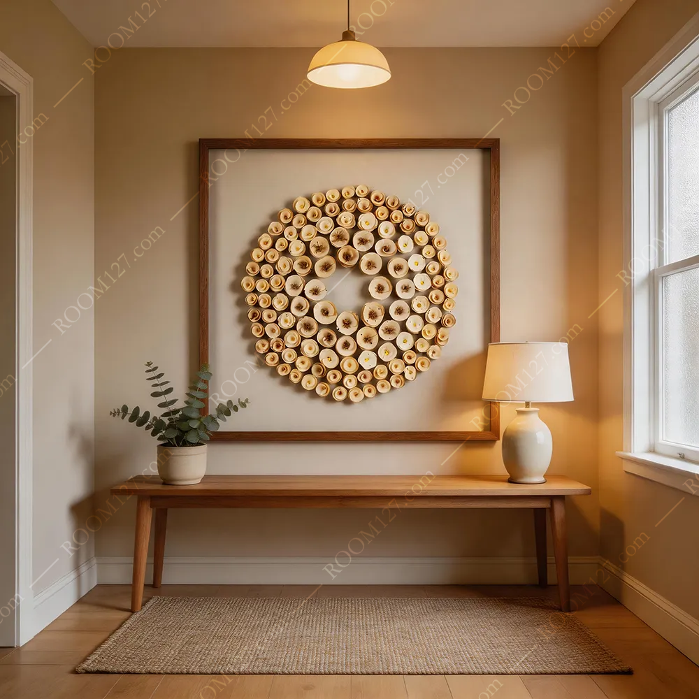 Natural wood scroll staggered aggregation notched ring-shaped wabi-sabi style three-dimensional physical decorative painting is suitable for hotels and bedrooms