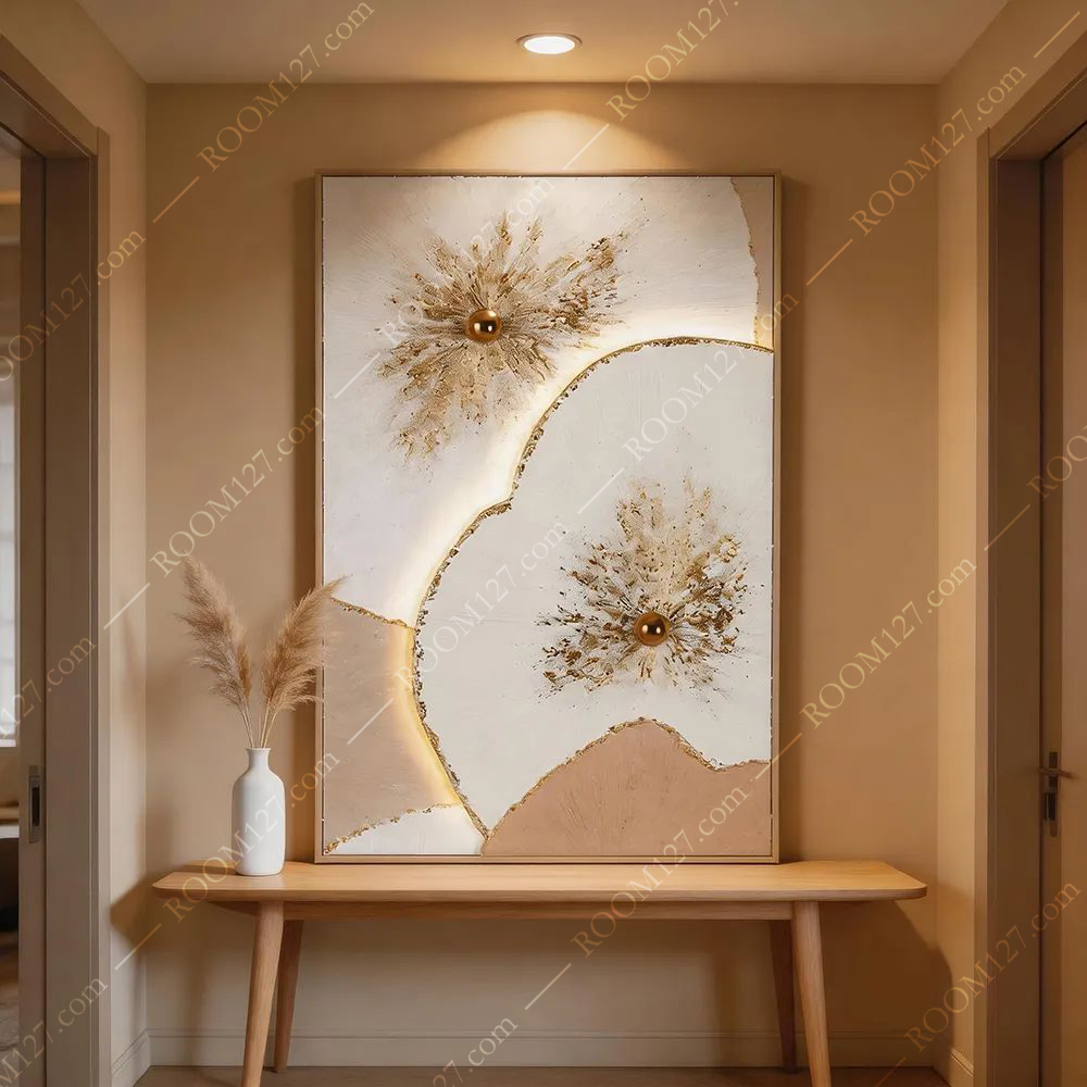 LED ambient lighting fixtures with golden beads radiating light luxury style strip lights, three-dimensional hotel & living room decorative paintings