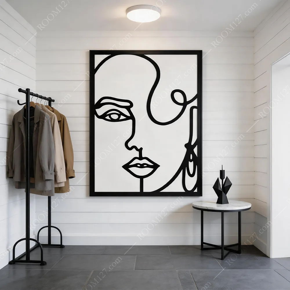 Pure black acrylic single-line cut semi-abstract style three-dimensional human figure decorative painting is suitable for the entrance hall and study