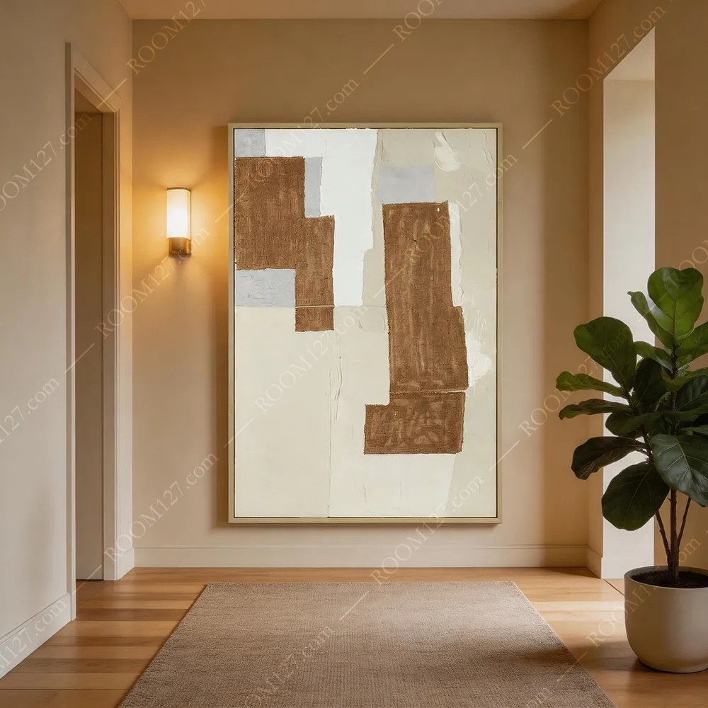 The minimalist hand-painted warm wabi-sabi style multi-material decorative painting is suitable for hotels and living rooms