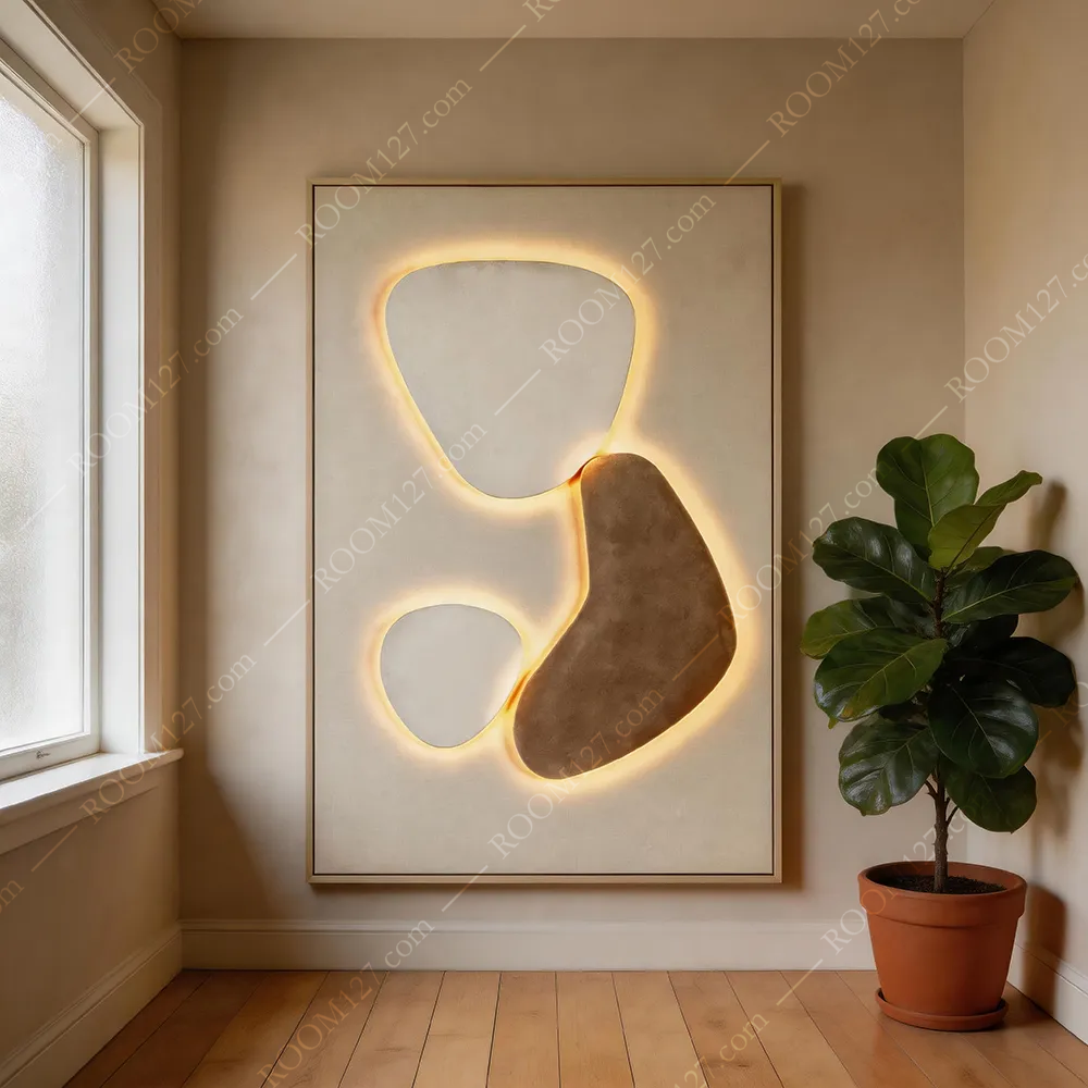 Low-saturation warm light stone charm light luxury style vertical atmosphere LED light physical decorative painting is suitable for hotels and entrance halls