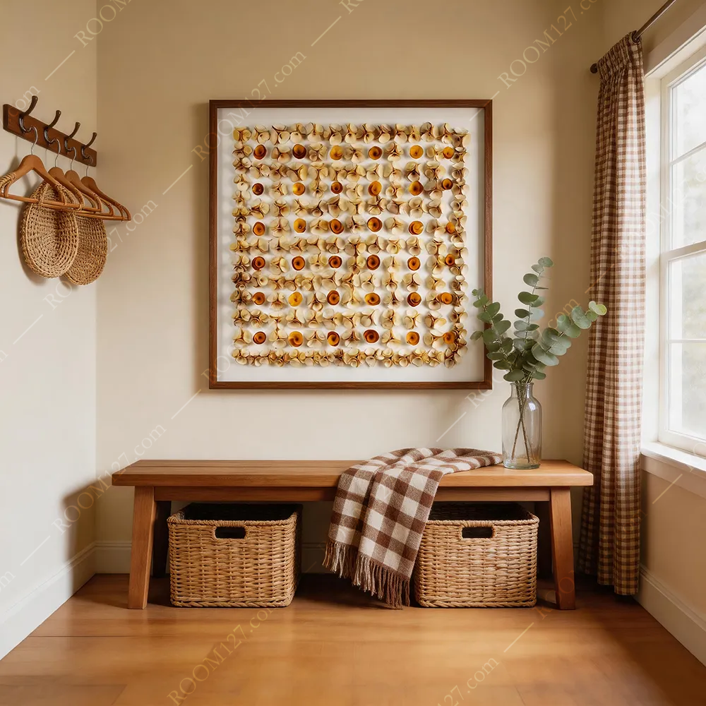 The full-array wooden scroll small flower warm wabi-sabi style square three-dimensional physical decorative painting is suitable for living rooms and bedrooms