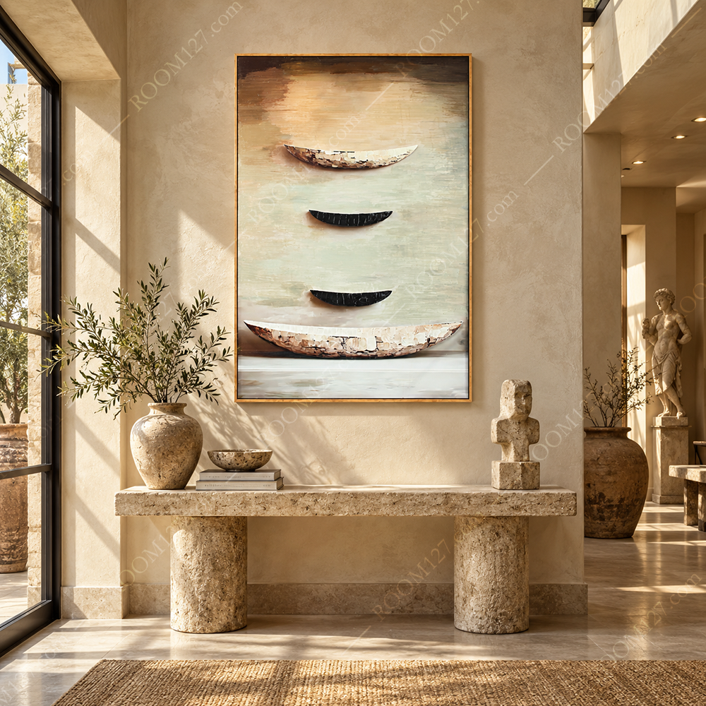 Wabi-sabi style thick-painted boat semi-three-dimensional hand-painted decorative painting is suitable for hotels and living rooms