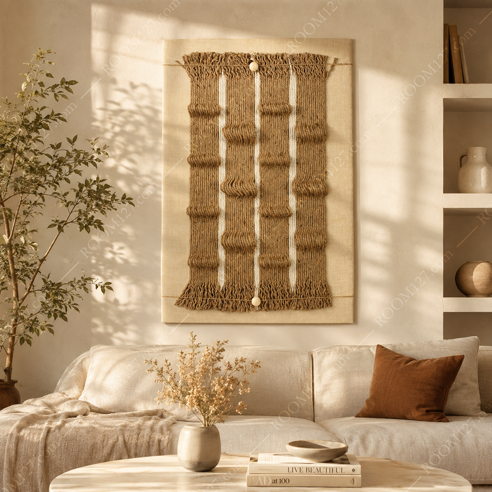 Wabi-sabi style jute vertical bubble pleated woven three-dimensional physical decorative painting is suitable for hotels and living rooms
