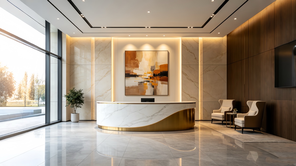 Warm-Tone Abstract Wall Art: How It Completed a Modern Reception Lobby