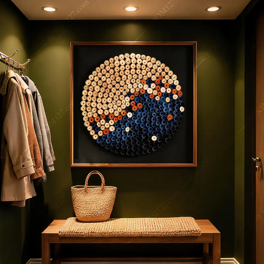 The three-dimensional wood veneer carved wabi-sabi style light luxury art decorative painting is suitable for hotels and living rooms