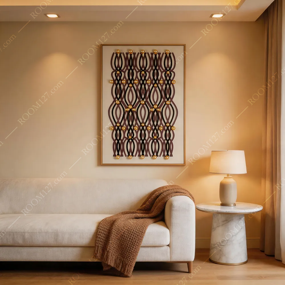 Double-layer staggered metal gold bead order light luxury style vertical three-dimensional real object decorative painting is suitable for hotels and bedrooms