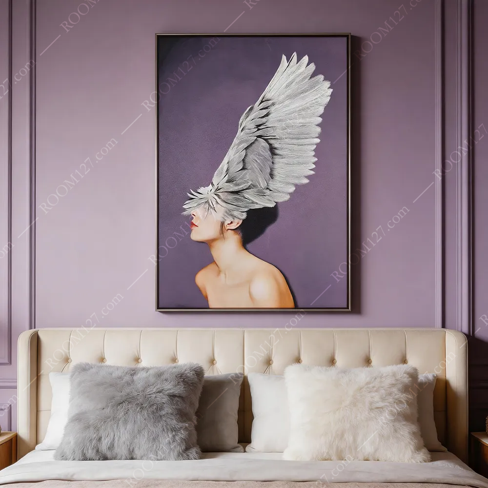 The semi-three-dimensional multi-layered white wing hand-painted profile portrait art decorative painting with a light luxury style is suitable for study rooms and bedrooms