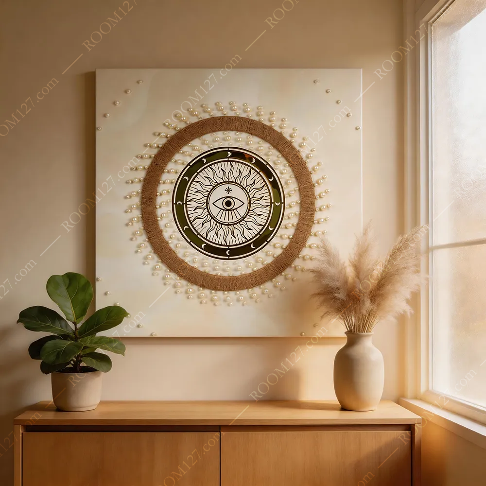 The Nordic Sun Eye light luxury style linen rope woven physical craft decorative painting is suitable for hotels and study rooms