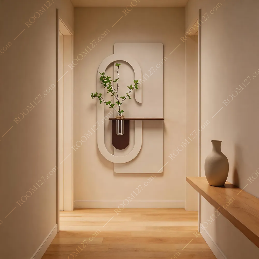 Semi‑3D Carved Vertical Wall Art, Walnut Storage Vase for Hydroponic Flowers with LED Light, Minimalist Luxury Style, for Entryway & Hotel