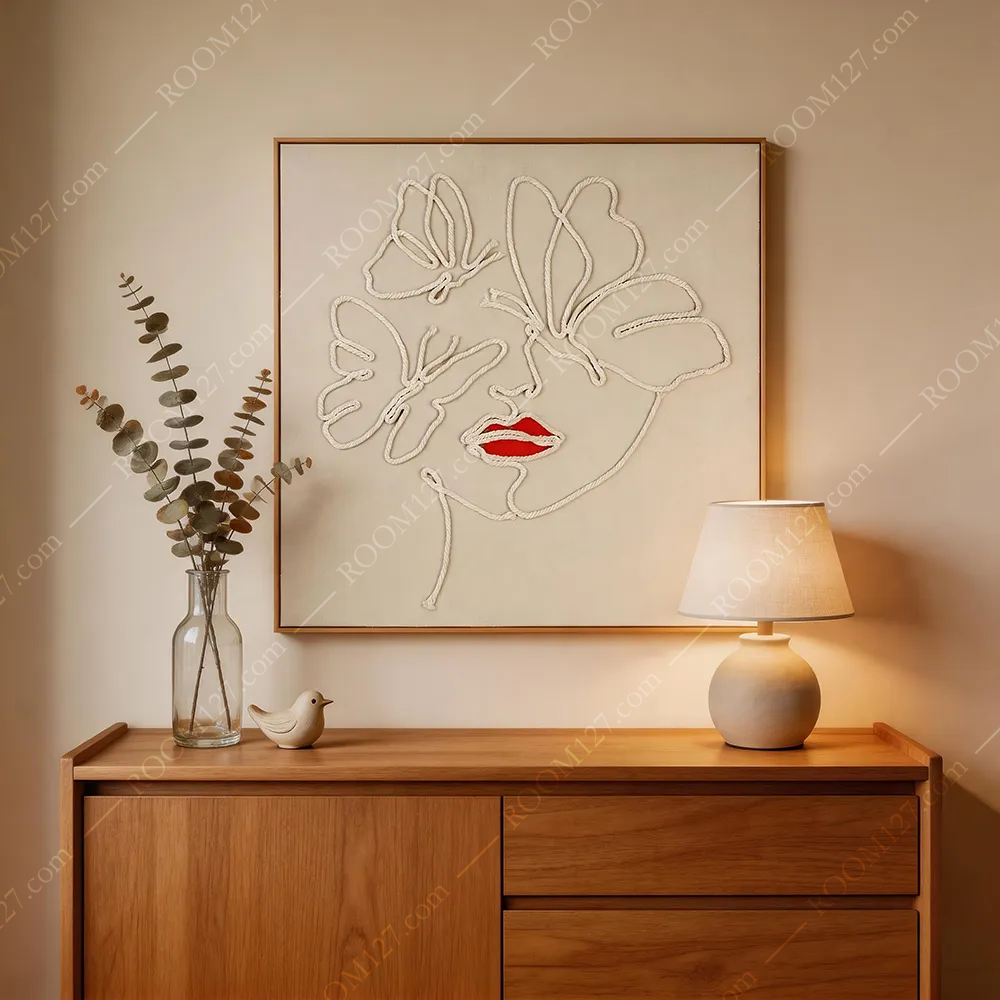 Modern light luxury linen rope woven figure and butterfly real decorative paintings are suitable for hotels and bedrooms