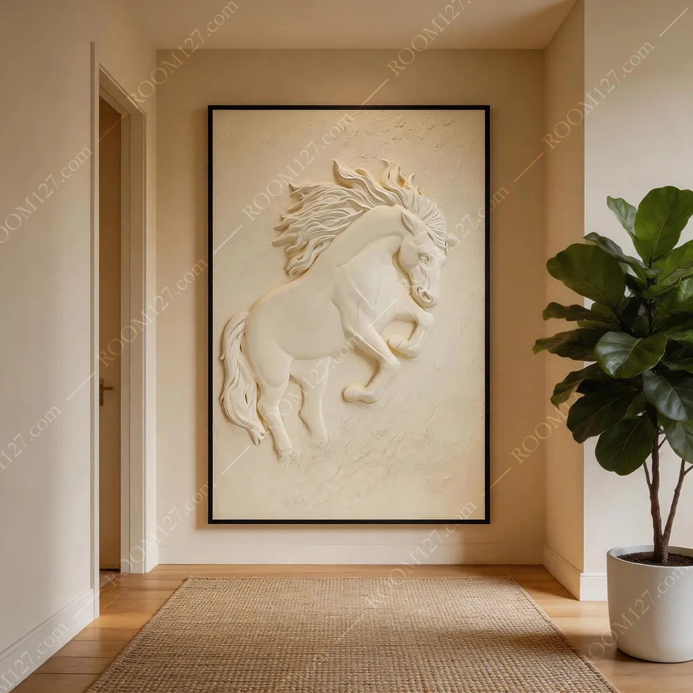 Modern light luxury sandstone three-dimensional horse relief decorative painting hotel & living room