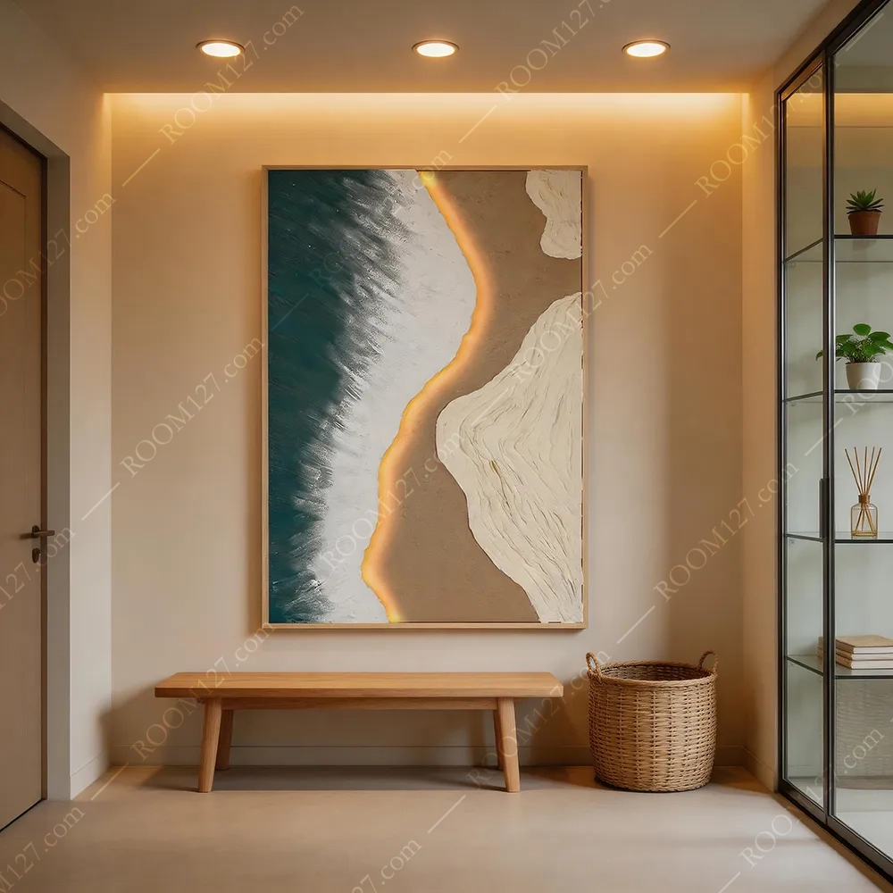 The LED light painting technique warm blue wabi-sabi style sunset coast decorative painting is suitable for hotels and entrance halls