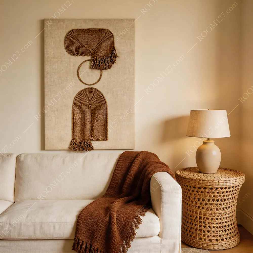 Modern wabi-sabi style hemp rope woven physical decorative paintings are suitable for hotels and living rooms