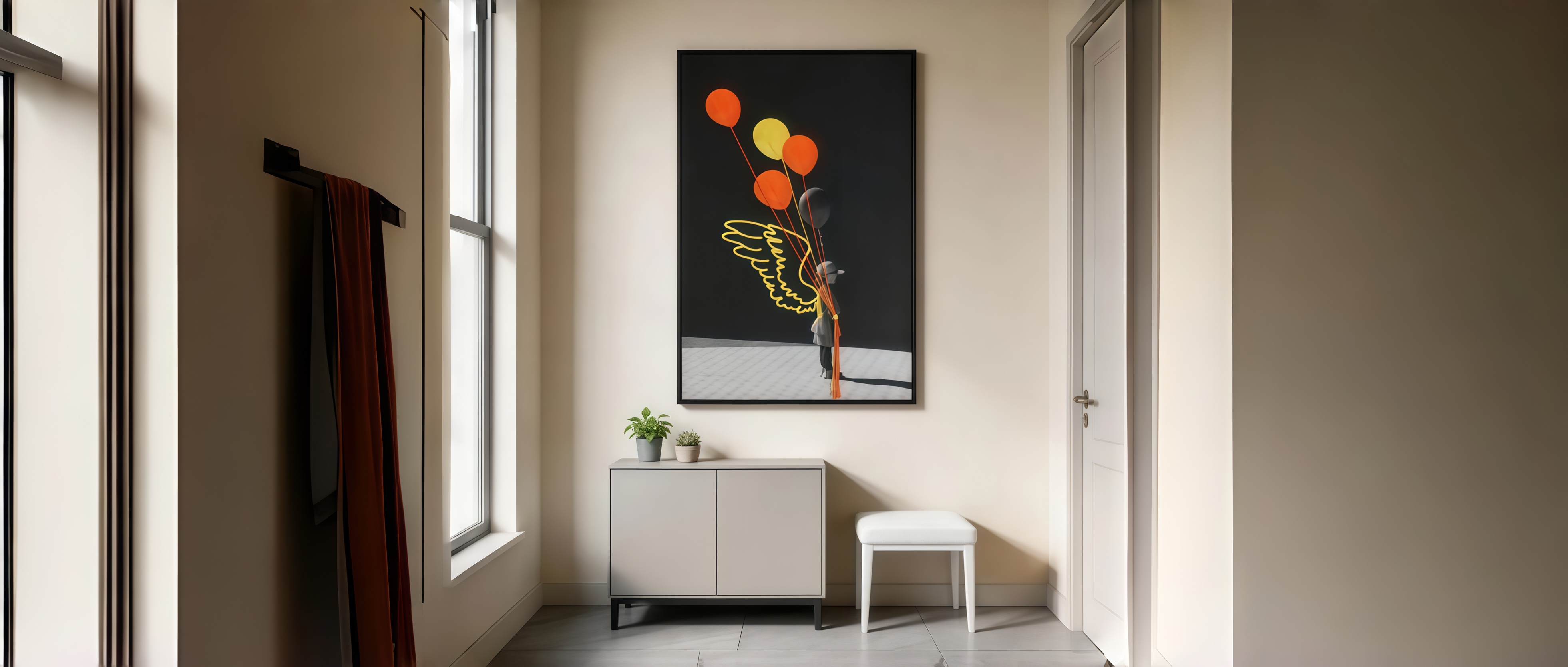 Balloon Girl Wall Art: 3D Thread Art with Wings on Black