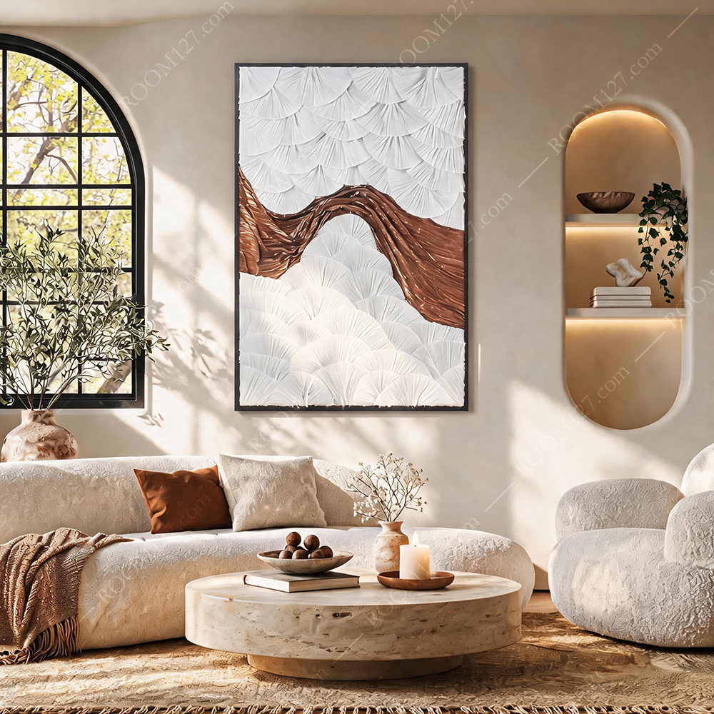 Modern light luxury style white fan layered texture three-dimensional physical decorative painting is suitable for hotels and entrance halls
