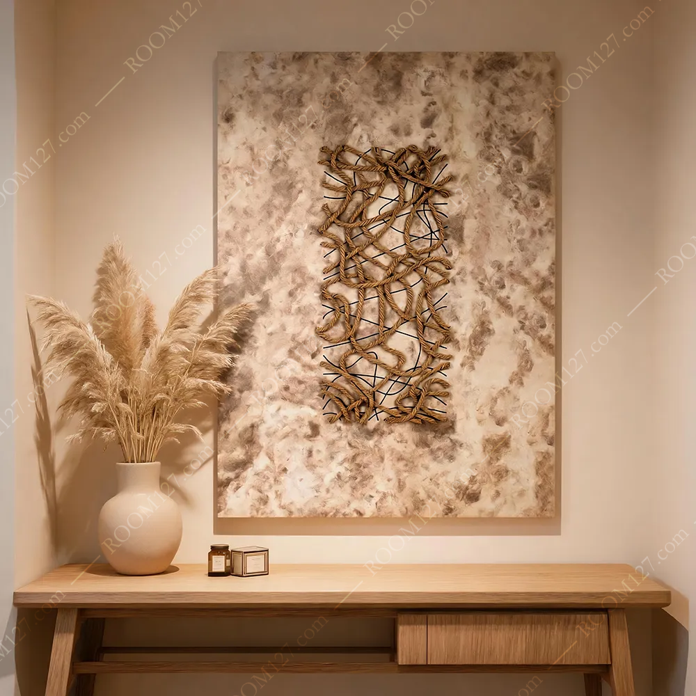 Modern wabi-sabi style hemp rope woven physical decorative paintings are suitable for study rooms and hotels