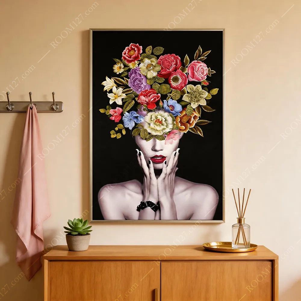 Modern light luxury figure, flower and embroidery decorative paintings are suitable for study rooms and living rooms