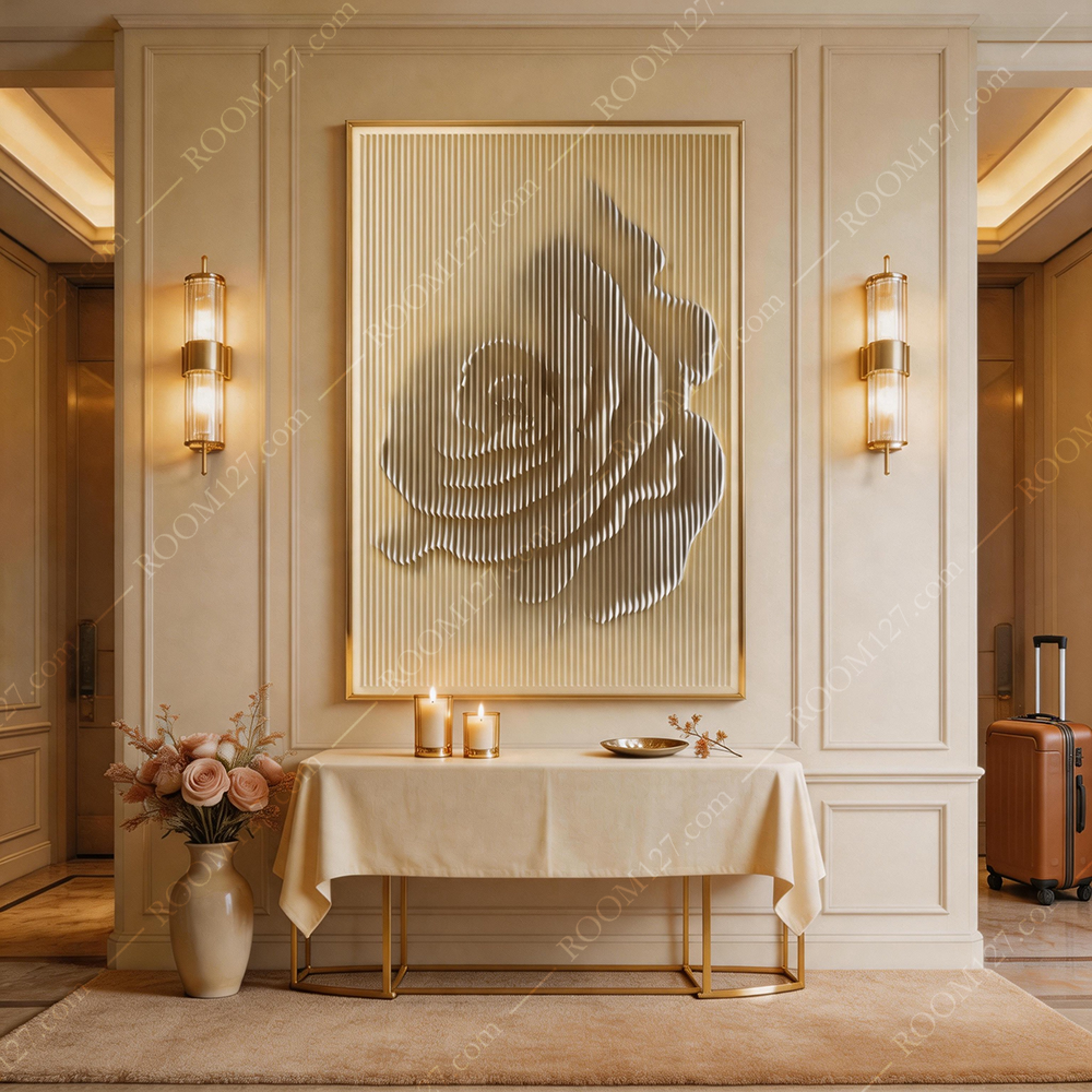 Cream wabi-sabi style platinum long rainbow grating vertical pattern three-dimensional sandstone carved physical decorative painting is suitable for hotels and living rooms