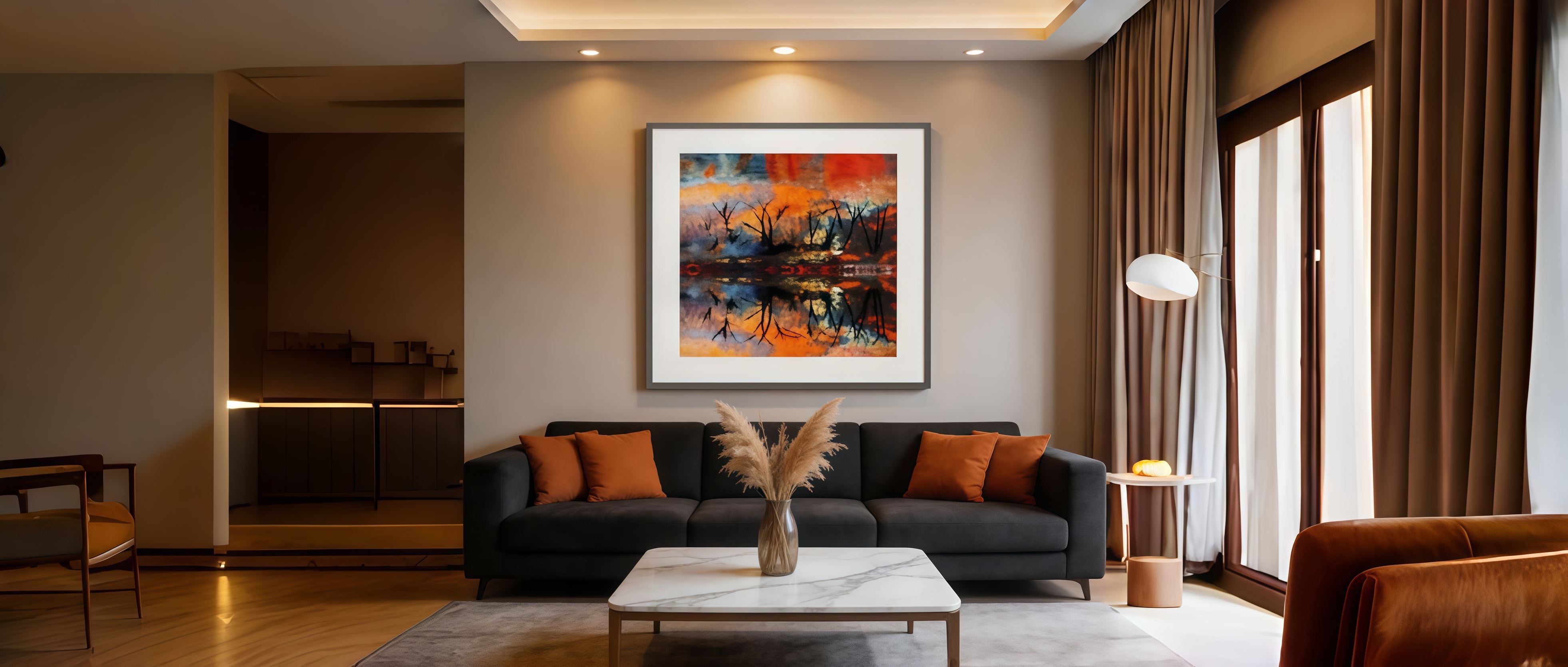 Hand-Painted Impasto Oil Painting with Crystal Diamonds — Large Abstract Sunset Wall Art for Living Room
