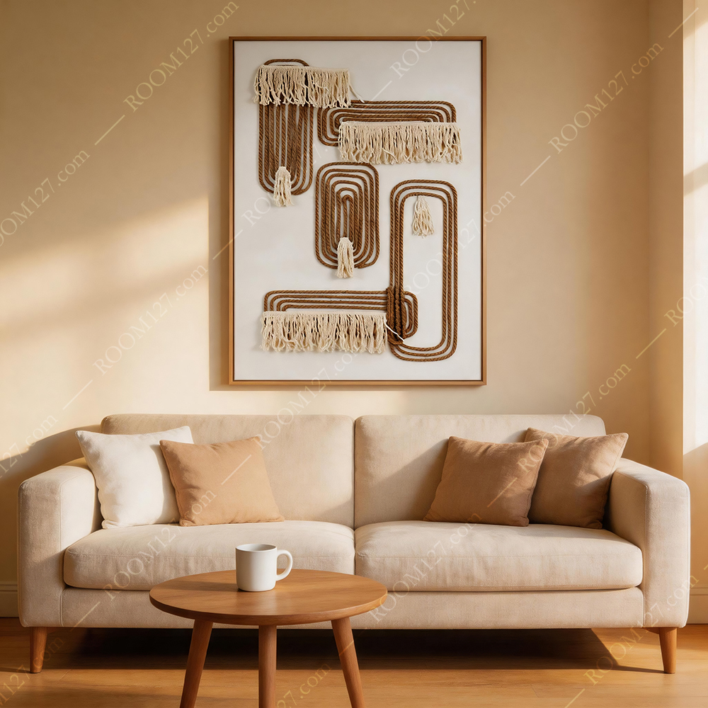A light luxury European-style hotel and entrance hall decorative painting hand-woven with hemp rope tassels