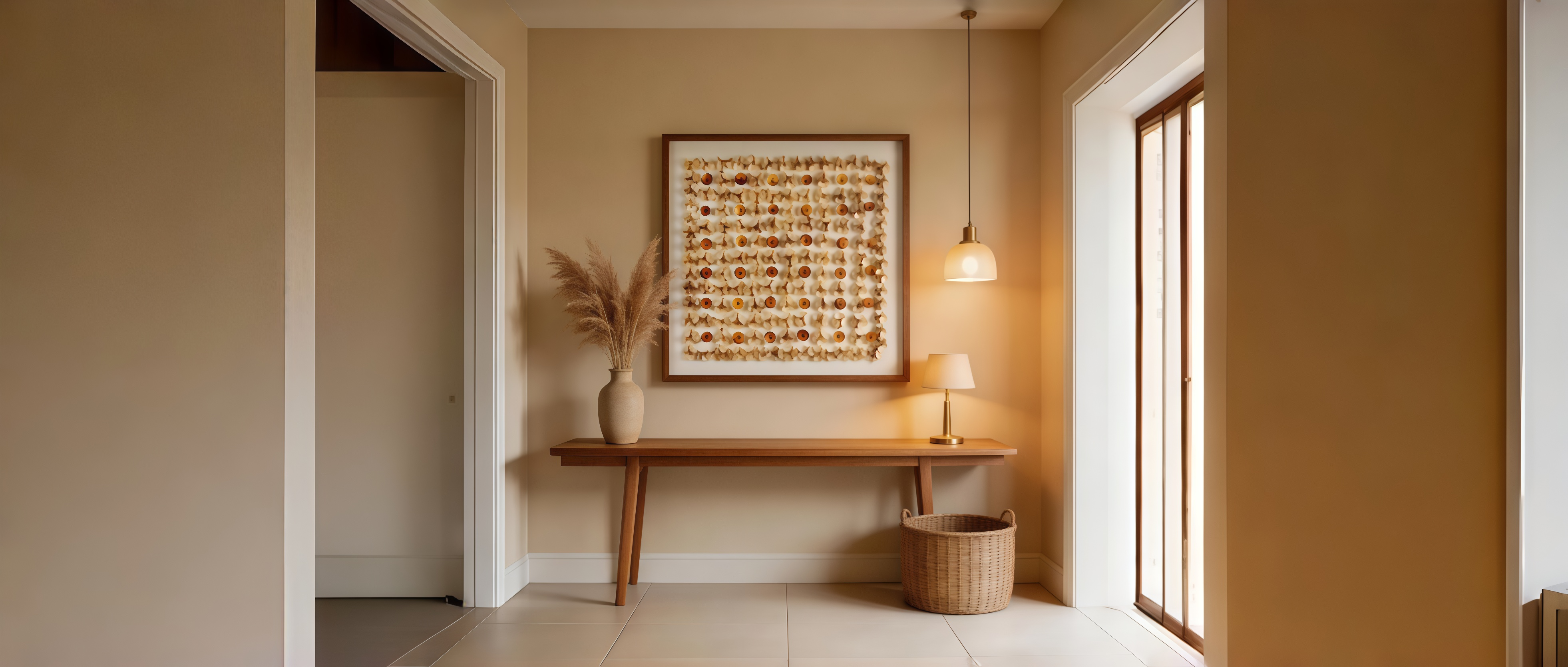 Handmade Cream Wood Slice Wall Art with Amber Accents