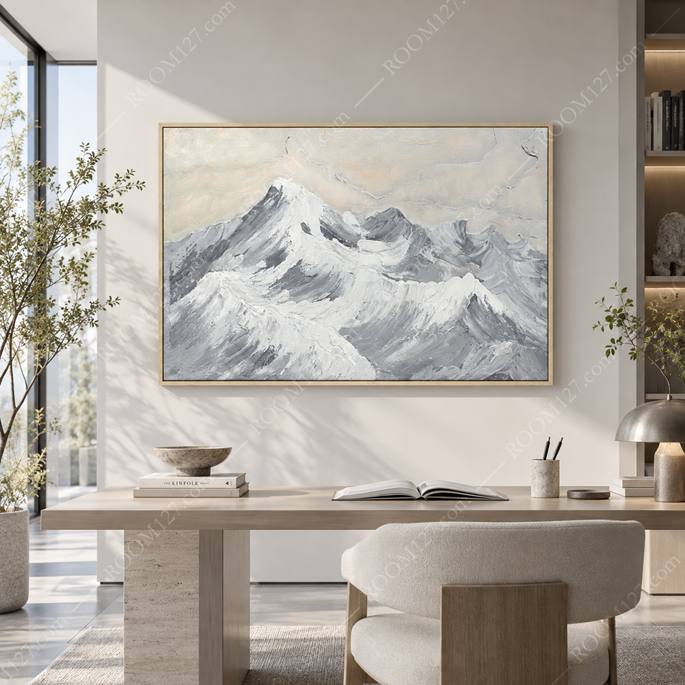 Wabi-sabi style thick-coated texture hand-painted craft snow mountain abstract style horizontal art decorative painting is suitable for living rooms and hotels