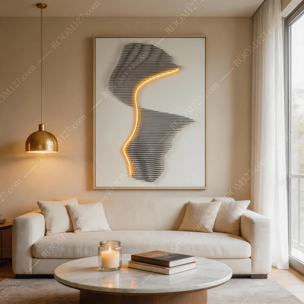 Modern light luxury carved three-dimensional sandstone board LED decorative paintings are suitable for hotels and entrance halls