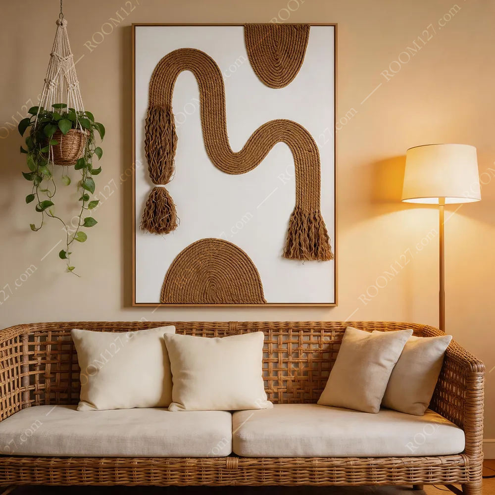 Nordic abstract style fiber modern hemp rope woven three-dimensional physical craft decorative painting is suitable for hotels and bedrooms