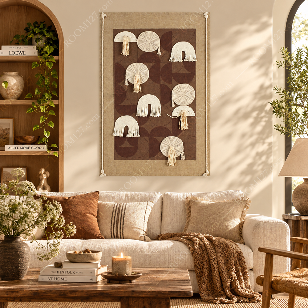 Wabi-sabi style warm brown linen hand-woven rope three-dimensional physical decorative painting is suitable for hotels and entrance halls