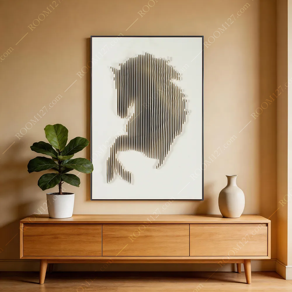 Vertical Grid Paper‑Art Layered 3D Abstract Horse Wall Decor, Semi‑Relief Modern Light‑Luxury Art for Bedroom & Living Room