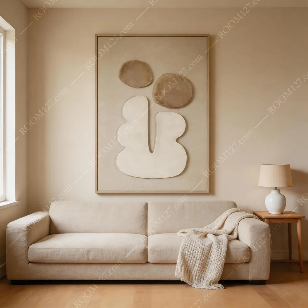 Double-circle series low-saturation warm light light light luxury style vertical LED atmosphere decorative painting is suitable for hotels and entrance halls