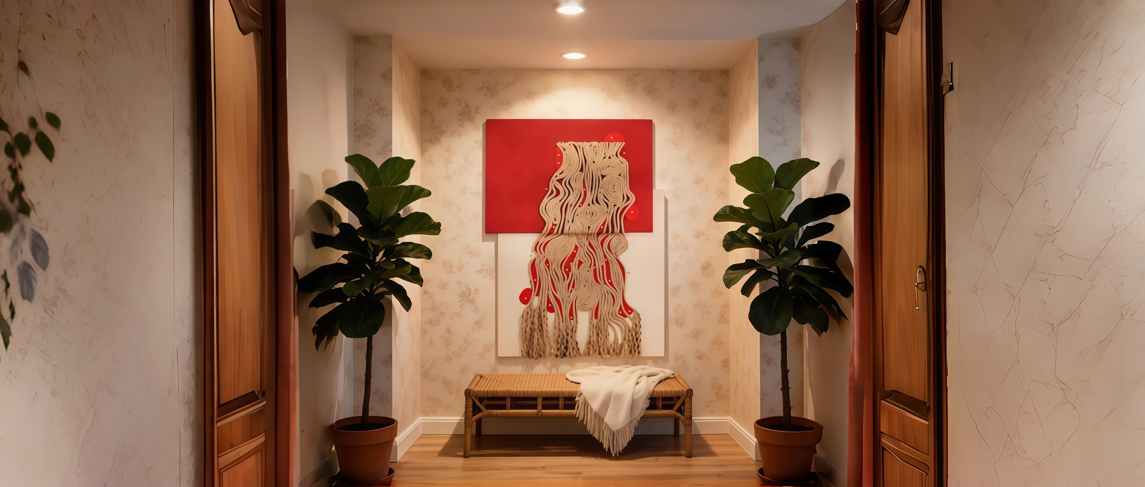 3D Woven Rope Wall Art in Vermilion Red and Natural Jute: A Textural Statement Piece