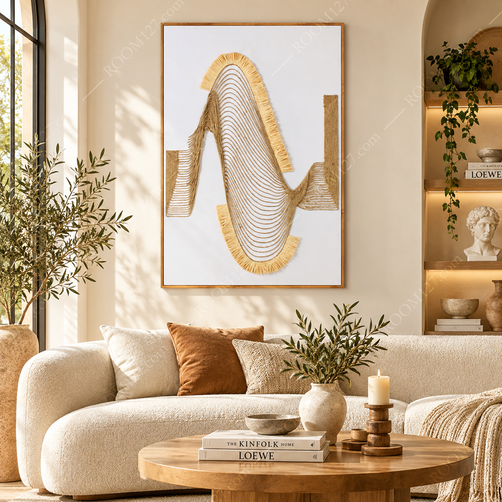 Wabi-sabi style original jute contour layering and stretching three-dimensional physical decorative paintings are suitable for hotels and living rooms