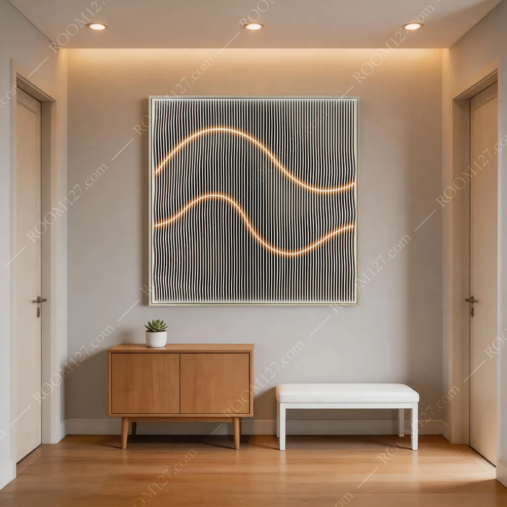 Vertical‑Pleat Textured LED Dual‑Panel Wall Art, Semi‑Relief Assembled Craft, Contemporary Light‑Luxury Decor for Living Room & Bedroom