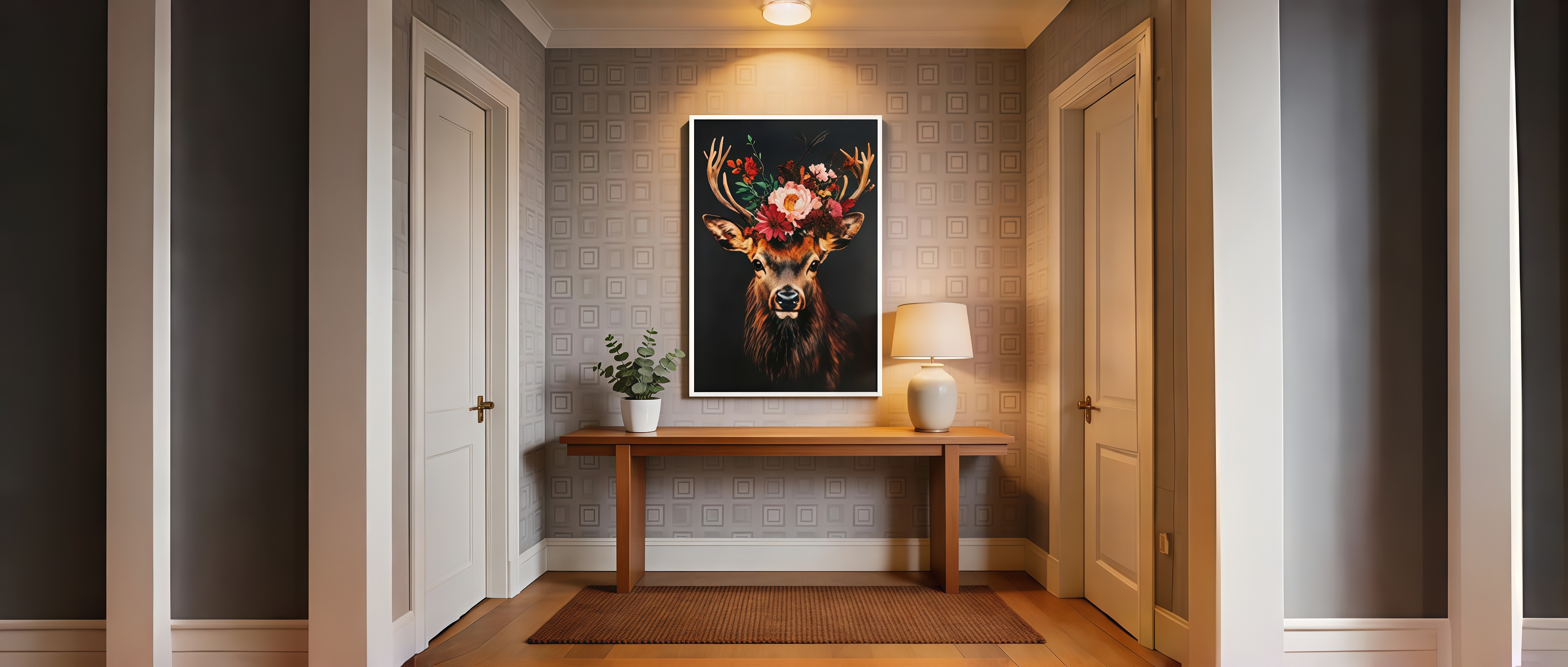 Floral Crown Deer Oil Painting: Where Wildlife Majesty Meets Botanical Beauty on Your Wall