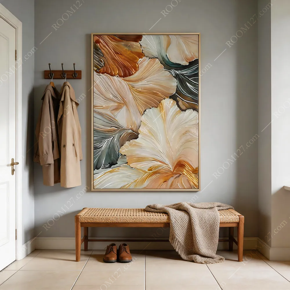Warm-toned light luxury hand-painted abstract floral decorative paintings are suitable for hotels and entrance halls