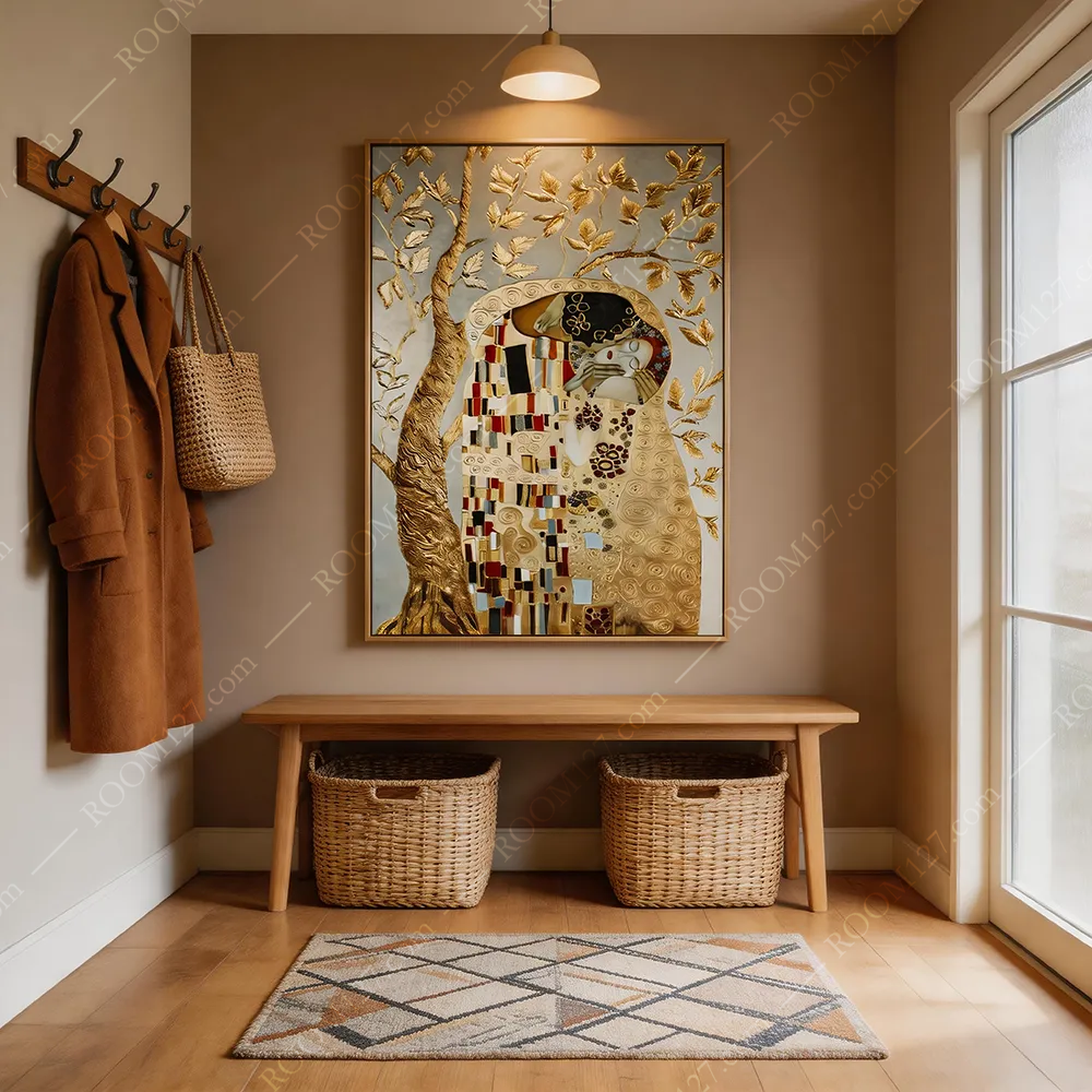 The Klimt thick gold foil semi-three-dimensional art vertical plate light luxury inlaid carved physical decorative painting is suitable for hotels and entrance halls