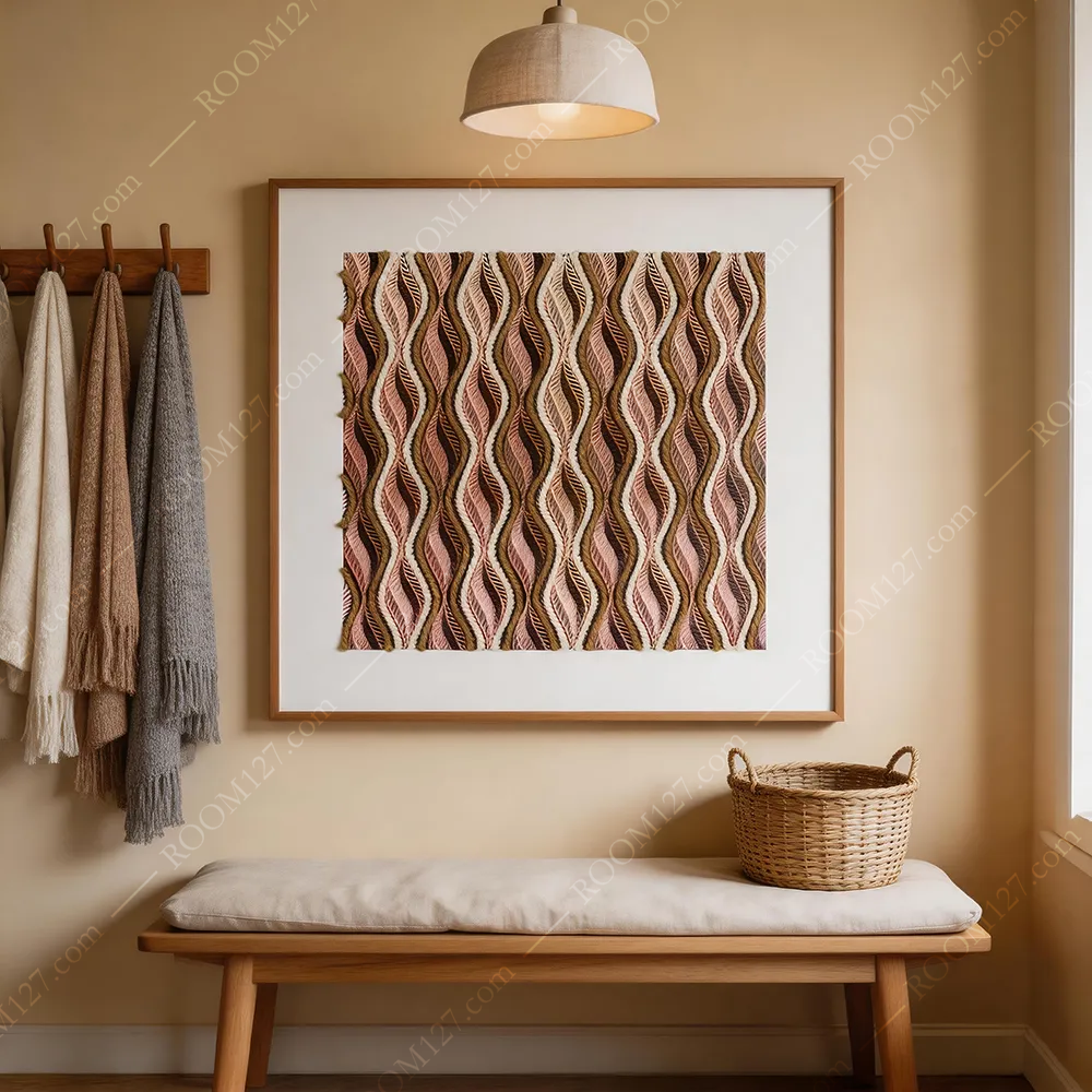 The light luxury style linen rope woven geometric wavy pattern three-dimensional physical decorative painting is suitable for living rooms and bedrooms