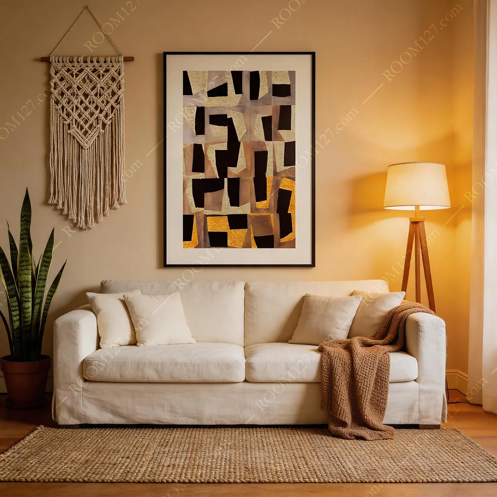 Abstract geometric modern light luxury style hand-painted craft comprehensive material decorative painting is suitable for hotels and bedrooms